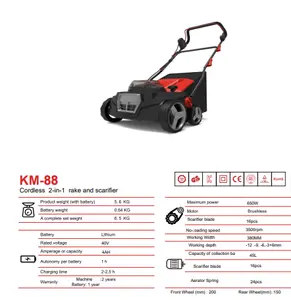 Grand <span class=keywords><strong>scarificateur</strong></span> et râteau de jardin à moteur sans balais 40V 2 en 1 <span class=keywords><strong>scarificateur</strong></span> de pelouse sans fil - Product Image 1