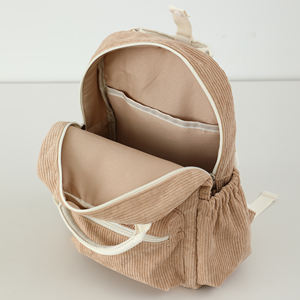 Новый коричневый вельветовый рюкзак маленького размера для детей с множеством карманов, с защитной застежкой и ручкой, школьный ранец - Product Image 6