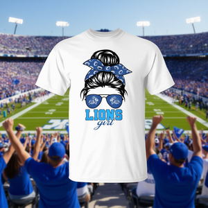 T-shirt Lions Girl Messy Bun, design assorti pour les fans de sport et les équipes - Product Image 3