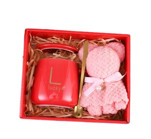 Wholesale Business Gift Set Ceramic Cup Mug With Teddy Bear Towel Welcome Wedding Souvenir & for Mother's Day & Valentine's Day