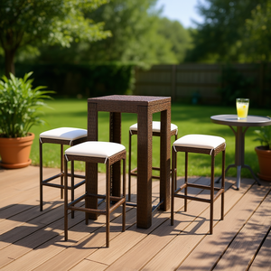Set Bar in Rattan PE Marrone con Poggiapiedi in Acciaio Verniciato a Polvere, Arredamento da Giardino Moderno, Design Contemporaneo Quadrato - Product Image 2