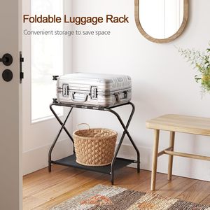 Portaequipajes, Soporte Plegable para Maletas para Habitación de Huéspedes, Soporte Metálico para Equipaje con Estante de Almacenamiento para Dormitorio, Fácil de Montar - Product Image 3