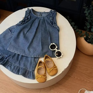 Ensemble deux pièces en jean sans manches style coréen pour petites filles, tenue d'été pour tous les jours - Product Image 2