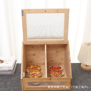 Bamboo Bread <b>Storage</b> <b>Box</b> Solid Wood Countertop Multi Purpose Tableware <b>Small</b> Size With Lid For Home Kitchen Use - Product Image 2