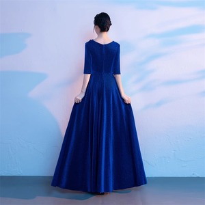 Women's Long Evening Gown V-Neck Empire Waist Blue Red 3D Pattern Choir Performance Host Attire Coming Of Age Ceremony Dress - Product Image 4