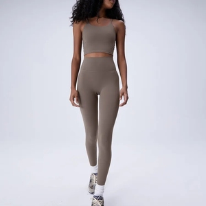 Workout Gym Fitness Sets Sportswear Clothes Women 2 Piece Yoga Top and High Waist Leggings Set for Ladies