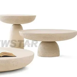 European Style Modern Natural Polished Marble Side End Table Hotel Living Room Creative Travertine Coffee Table