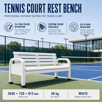 Banc de parc en aluminium 2040 mm avec auvent blanc incurvé inclus, sièges extérieurs Courtside, résistant aux intempéries, recyclable, léger, facile à assembler