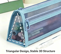 Étui à crayons transparent en maille de nylon double couche, sac de rangement portable de grande capacité pour fournitures scolaires