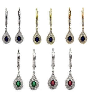 Boucles d'oreilles pendantes classiques de qualité supérieure de Hong Kong, série Love, en or blanc 18 carats, serties de diamants véritables bleus taille brillant à griffes - Product Image 4