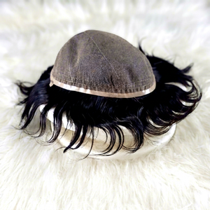 Herren Vollspitzen-Toupet aus Remy-Haar, 100% Dichte, Glatt und Wasserwelle, Natürliches Schwarz, Haarteil-System für Männer - Product Image 1
