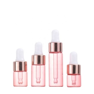 1ml 2ml 3ml 4ml 5ml <b>Pink</b> Transparent Glass Dropper <b>Bottle</b> Mini Perfume Essential Oil Vial with Golden Silver Dropper Cap - Product Image 1