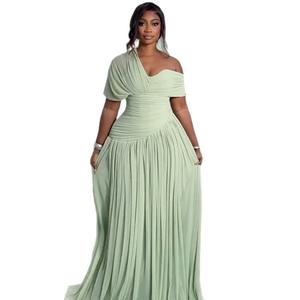 Robe longue plissée à col asymétrique et taille haute, avec lacets, nouvelle collection printemps 2026, style européen et américain, pour femme - Product Image 5