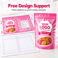 Sachet Doypack en Mylar refermable avec fermeture Ziplock, personnalisable avec logo, en plastique, à faible MOQ pour l'emballage de bonbons et de snacks sous marque privée