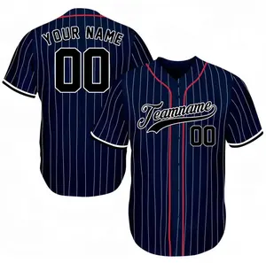 Vente en gros sublimation jersey à fines rayures personnalisé 5Xl Mets de New York col en V vêtements de baseball et de softball design