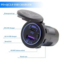 Prise USB C 12V 65W PD3.0 Port et 18W Quick Charge 3.0 Prise de chargeur USB de voiture avec interrupteur d'alimentation pour voiture marine bateau