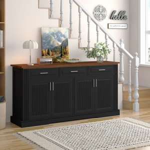 63" Fluted MDF Sideboard <b>Buffet</b> Cabinet Storage Modern Coffee Bar Station Console <b>Table</b> for Living Room Hotel Adjustable Height - Product Image 1