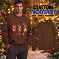 Sweat-shirt polaire personnalisé pour homme, coupe oversize, col rond, imprimé élan, broderie appliquée, style vintage, essentiel de Noël