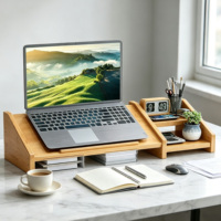Support d'écran d'ordinateur avec étagère de rangement à 2 niveaux support d'ordinateur portable en bambou pour bureau support pour ordinateur portable réglable à 3 hauteurs