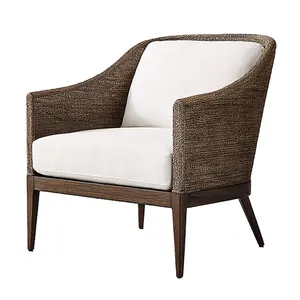 Nordic Custom Living Room Modern Wooden Tufted Fabric Upholstered Armchair Accent Chair
