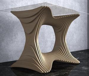 โต๊ะอาหารไม้เนื้อแข็งสั่งทำพิเศษ โต๊ะ<span class=keywords><strong>กาแฟ</strong></span> ท็อปกระจกใส ดีไซน์โค้งเว้า ลายไม้ระแนง สำหรับโรงแรมและบ้าน - Product Image 6