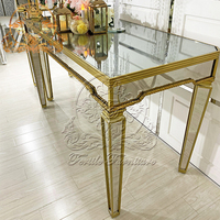 Console de table moderne en acier inoxydable, avec cadre métallique, forme carrée, miroir et verre, modèle