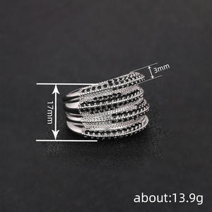 Anillo de Cóctel T0720 para Mujer, Ónix Negro, Micro Pavé, Piedra Redonda, Anillos de Moda para Fiesta - Product Image 4