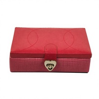 Boîte à bijoux en bois avec revêtement en cuir PU rouge, doublure en tissu, miroir intégré, fermeture métallique, logo personnalisé, emballage de luxe pour le rangement des bijoux
