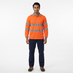 Camisetas de Alta Visibilidad Personalizadas, Camiseta Polo Reflectante de Manga Larga Naranja, Ropa de Trabajo Resistente al Fuego, Camiseta de Trabajo para Construcción - Product Image 1