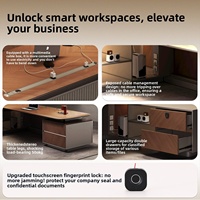 Bureau de direction moderne en forme de L, placage bois, titane, table de bureau pour PDG avec éclairage LED et tiroirs
