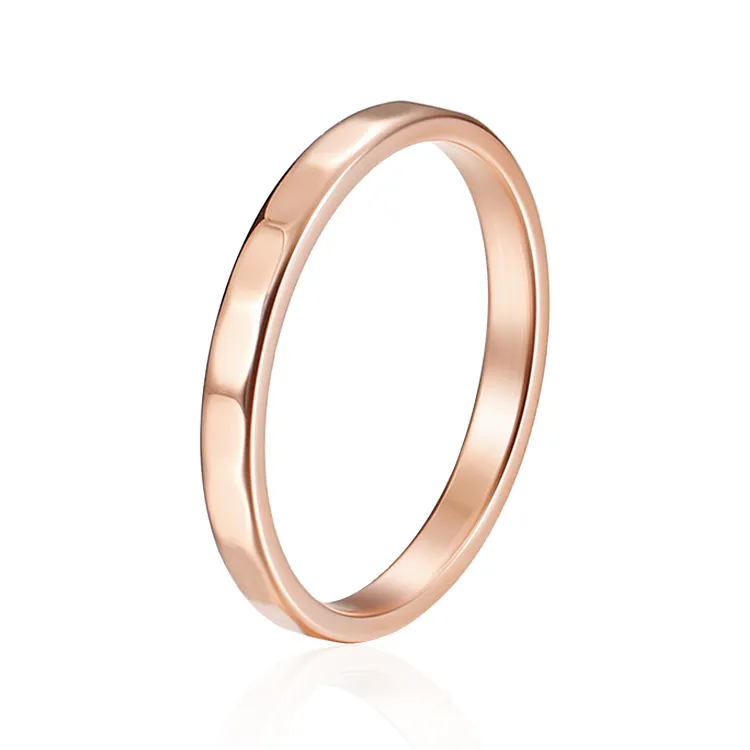 Anillo Großhandel benutzer definierte extrem dünne Roségold Ring elegante hypo allergene Stahl gehämmert Fingerring für Frauen Männer Schmuck