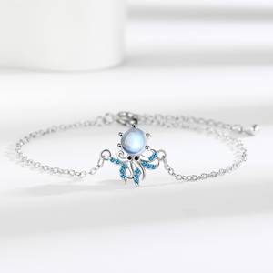 Bracelet en zircon blanc plaqué platine avec pendentif pieuvre, bracelet en zircon micro-incrusté, animal marin, bijoux pour femmes - Product Image 4
