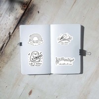 50 autocollants décoratifs en vinyle imperméables sur le thème de la musique, noir et blanc, dessins animés