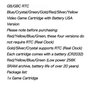 USA EUR NOE ITA ESP FRA Version RTC NORTC Flash cart POKE Gold Red Blue Sliver Crystal Yellow only <b>game</b> <b>Game</b> Cartridge for GBC - Product Image 4