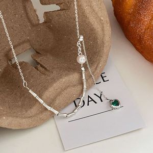 Collier en argent sterling Yinruitai S925 avec pendentif en forme de cœur de bambou, perle et émeraude pour femme, à porter au quotidien - Product Image 2