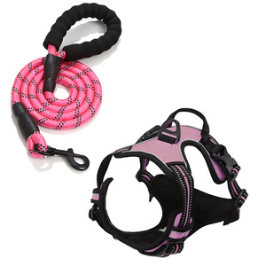 Kalung anjing reflektif, Set Harness anjing reflektif ukuran sedang besar taktis dengan tali anjing