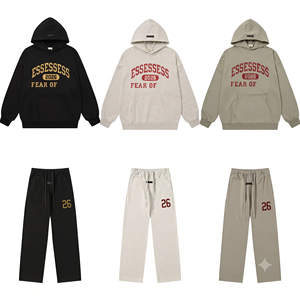 Nuevo Conjunto Deportivo Informal <span class=keywords><strong>para</strong></span> <span class=keywords><strong>Hombre</strong></span>, Sudadera de 2 Piezas, Sudadera con Capucha Extra Grande, ESS ESS Gris Jaspeado, 100% Algodón, Estampado Flocado, Felpa - Product Image 6
