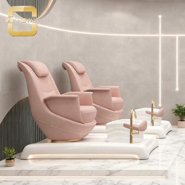 Wholesale LED Lighting Gold Accent Commercial Spa Furniture of Blush Pink & Gold Pedicure Chair Spa Equipment for High-End Salon