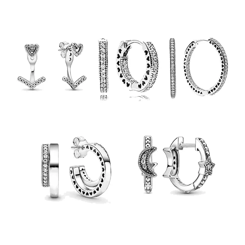 PAN Fashion 2022 Trend 925 Silver Clip-on 21524 Earrings Women's Sterling Silver Hoop Ear Ring Cubic Zirconia Jewelry Earring