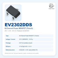 Transistor MOSFET à canal N 20V 2.9A SOT-23, niveau logique, faible RDS(on) 57 mΩ, convertisseur DC-DC, commande de moteur, équivalent SI2302DDS