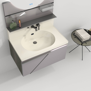 Panoon 23M Modern Stone PVC Floor Standing Bathroom Cabinet Soft Close Drawers Water Resistant Finish Stainless Mirror Included - Product Image 4