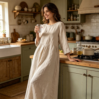 Robe longue en lin pour femme, sur mesure, en coton naturel, couleur unie, manches longues, robes en lin pour femme