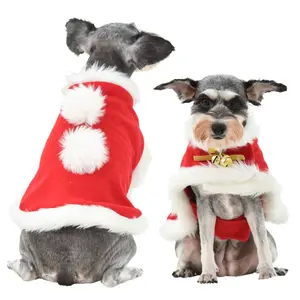 애완 동물 크리스마스 의상 부드러운 두꺼운 패브릭 크리스마스 망토 의상 벨과 애완 동물 의류 의류 복장 강아지 새끼 고양이를위한 드레스 업