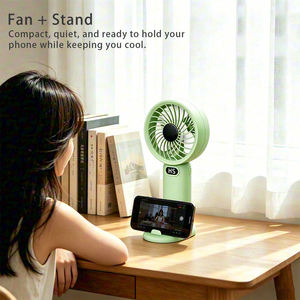 Mini Ventilador de Mano con Pantalla LCD 2 en 1, Soporte para Teléfono de Escritorio, 5 Velocidades, 1200mAh Recargable, Regalo de Verano - Product Image 6