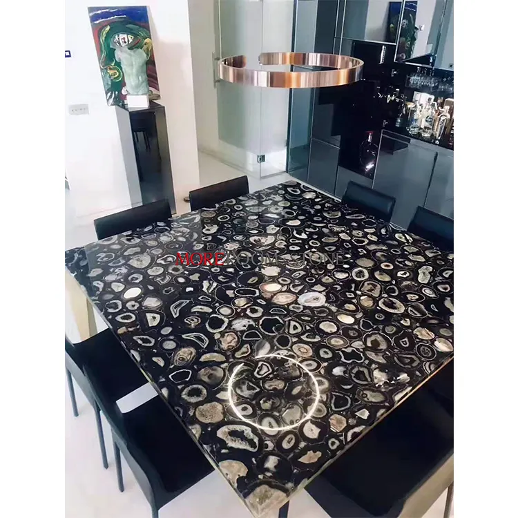 precious stone solid marble dining black agate table top