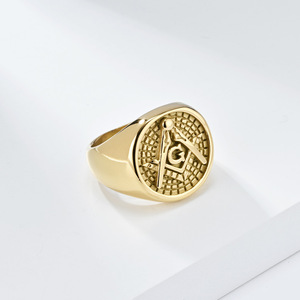 Freemason Stainless Steel <b>Ring</b> Men's Geometric Design Titanium Steel Jewelry Gift Gold And Silver Two Tone - Product Image 4