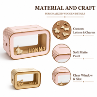 Tirelire en contreplaqué écologique DIY pour enfants, design de dessin animé gravé, bois brut, décoration de bureau à domicile