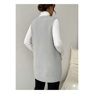เสื้อสเวตเตอร์ถักคอวีลึกมีกระเป๋าสำหรับผู้หญิง S M XL ความยาว 85 ซม. - Product Image 6