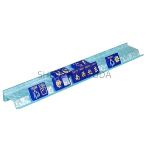 Exhibidor de Mahjong Azul Perlado Brillante, Juego de Mahjong Americano de Lujo con Empujadores de Lucite para 4 Jugadores, Juegos de Fiesta Familiar - Product Image 4
