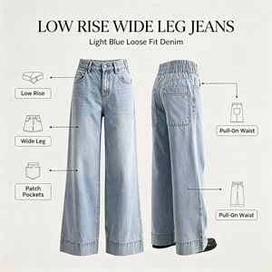 <span class=keywords><strong>Jeans</strong></span> a <span class=keywords><strong>Vita</strong></span> Alta e Gamba Larga per <span class=keywords><strong>Donna</strong></span>, Pantaloni <span class=keywords><strong>in</strong></span> Denim Elasticizzati Stile Boho, Produzione all'Ingrosso - Product Image 5